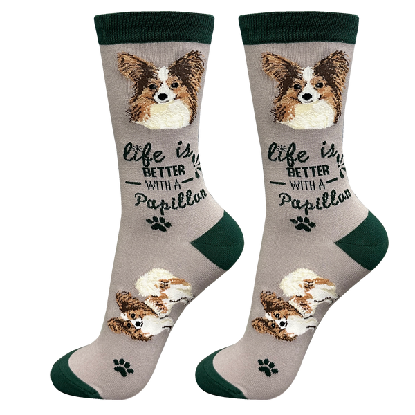Papillon Dog Socks - Fun Novelty Crew Socks - Unisex