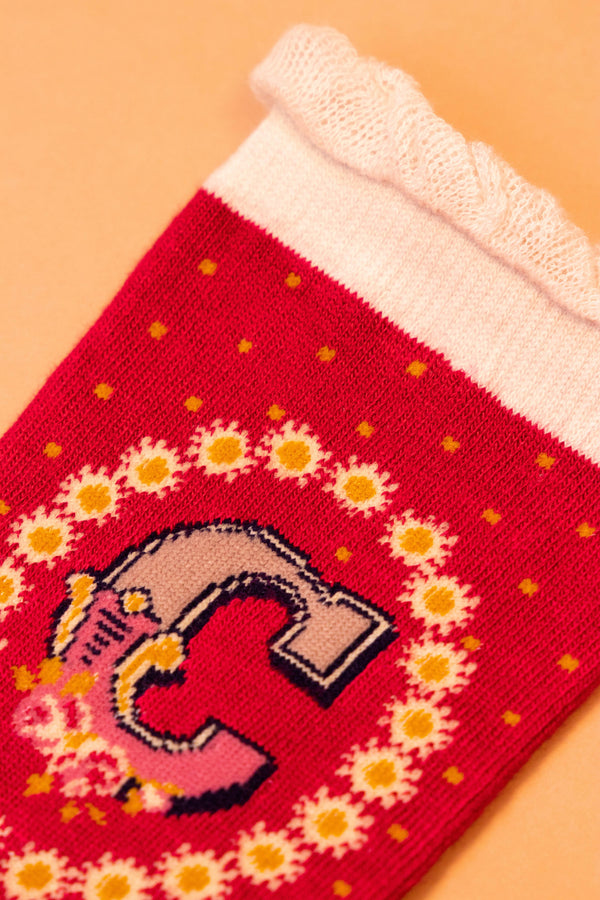 A-Z Alphabet Monogram Letter Ankle Socks: O