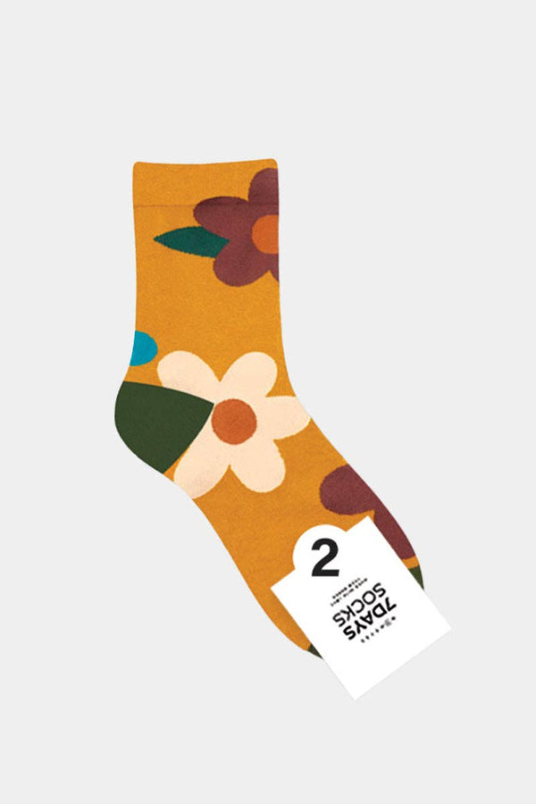 Women's Great Flower Crew Socks -Mustard