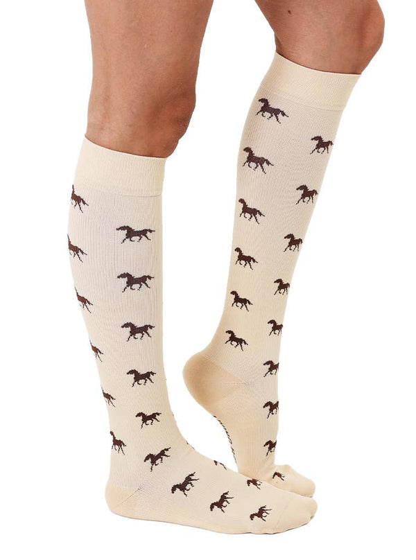 Compression Sock -Galloping Horses - Cream