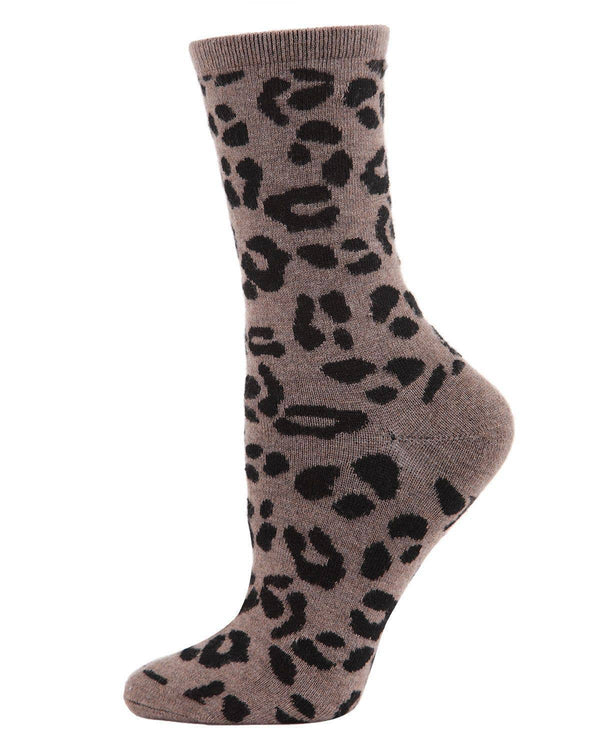 Women's Cashmere Leopard Animal Print Crew Socks: Med Gray Heather / 9-11*
