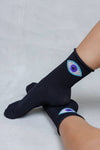 Crystal Roll Top Evil Eye Crew Sock -White*