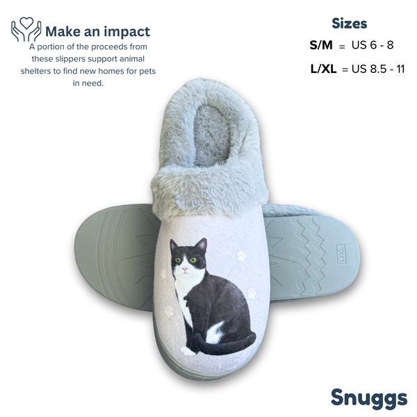 Snuggs Black & White Cat Slipper - Comfy - Pet lovers: Large
