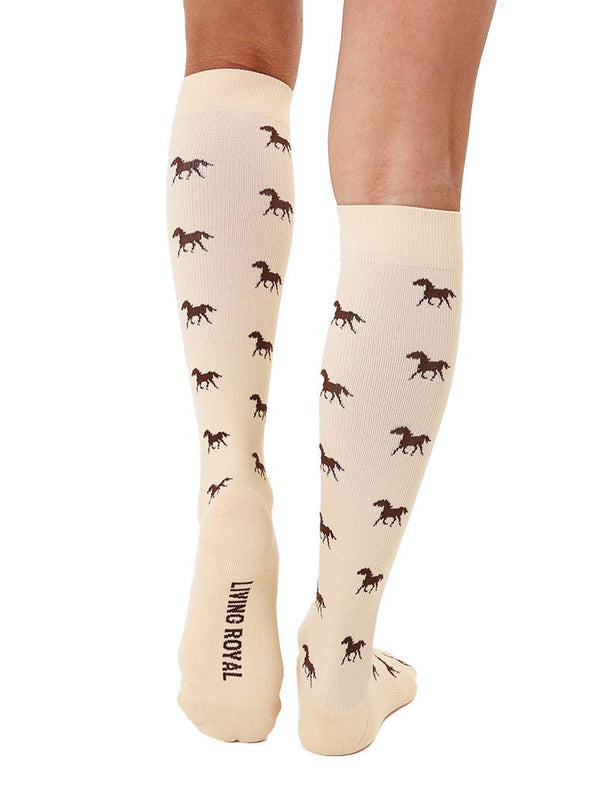 Compression Sock -Galloping Horses - Cream