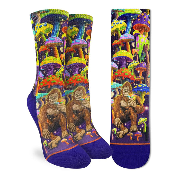 Women's Bigfoot Eating Mushrooms Socks: Shoe Size 5-9