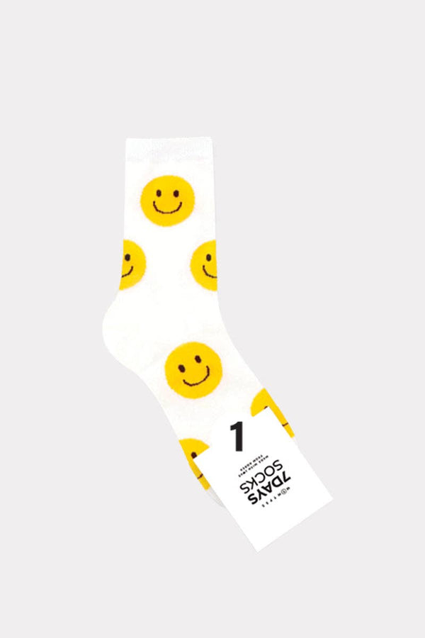 Women's Big Smile Crew Socks -White