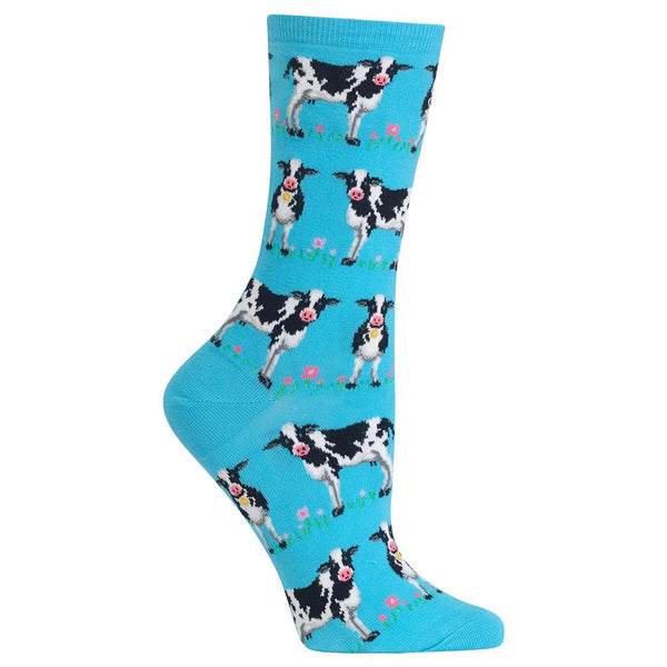 Women's Cows Crew Sock -Turquoise*