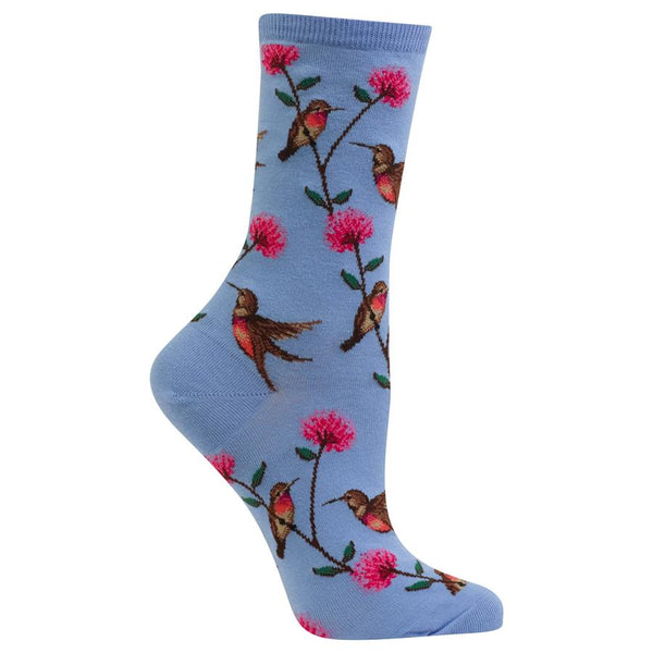 Women's Hummingbirds Crew Sock -Coastal Blue*