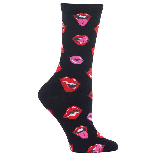 Women's Lips Crew Sock -Black R