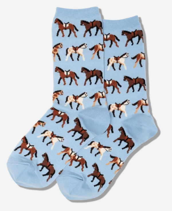Women's Horses Crew Sock -Blue*
