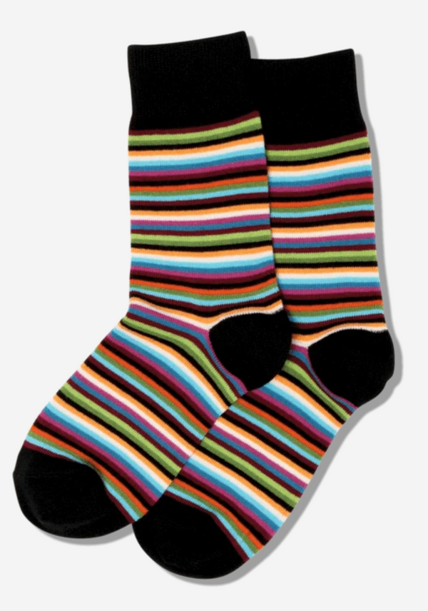 Women's Stripe Classic Crew Sock -Black Multi*