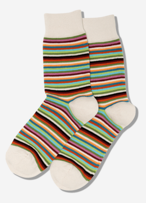 Women's Stripe Classic Crew Sock -Natural Multi*