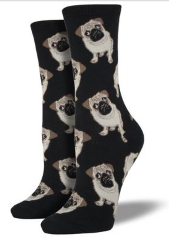 Women's Pugs Crew Sock -Black