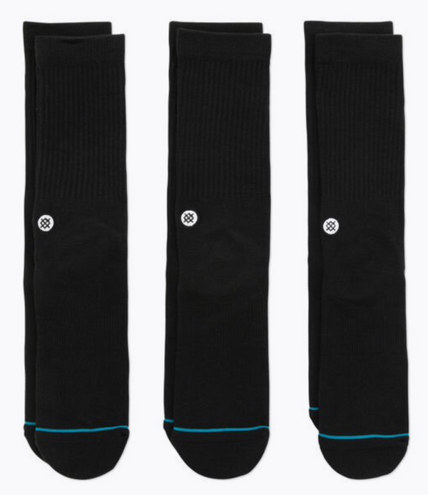 Men's 3 Pack Icon Crew Socks -Black - Extra Large