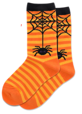 Kid's Spider Stripe Crew Sock -Orange -Extra Large -Youth Shoe Size 4-10