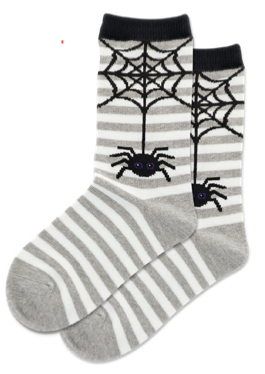 Kid's Spider Stripe Crew Sock -Grey -Large -Youth Shoe Size 4-10