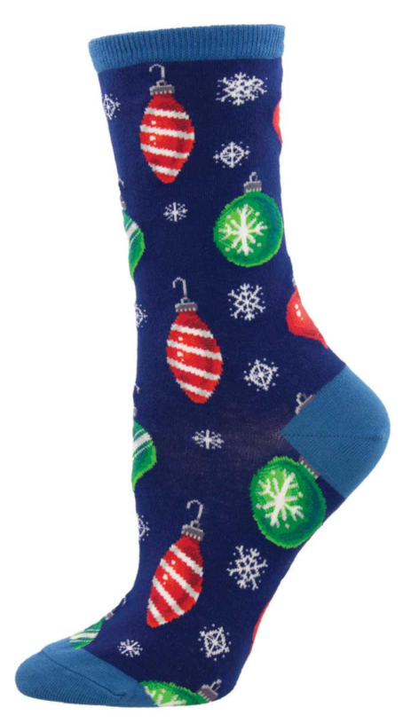 Women's Ornaments Crew Sock -Navy