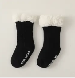 Baby Lambs Wool Slipper Socks -Black -Small 0-1 Year old