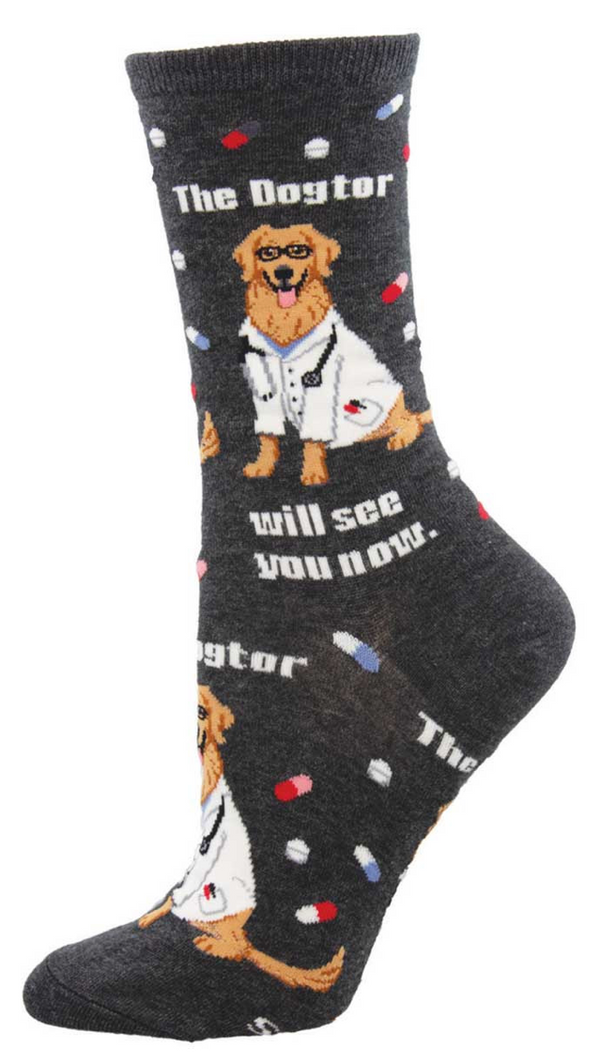 Women's The Dogtor is In Crew Sock -Charcoal Heather