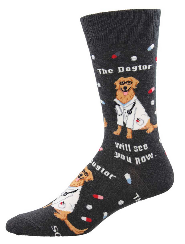 Men's The Dogtor is In Crew Sock -Charcoal Heather
