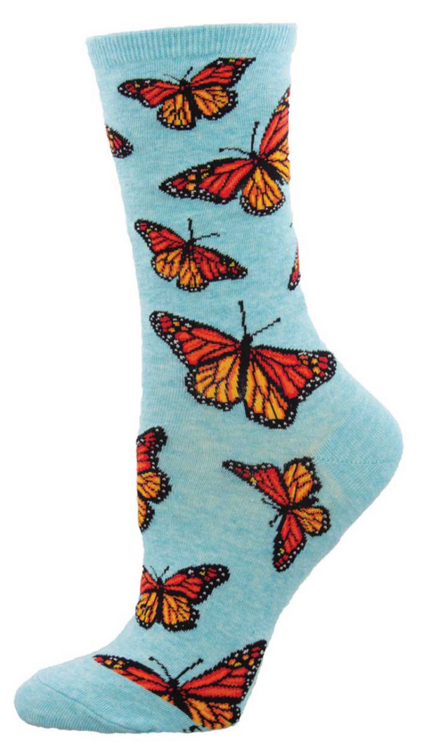 Women's Social Butterfly Crew Sock -Blue