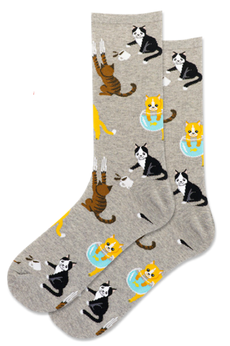 Women's Bad Cat Crew Sock -Grey