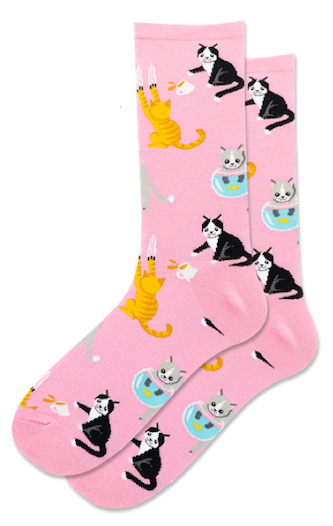 Women's Bad Cat Crew Sock -Pink