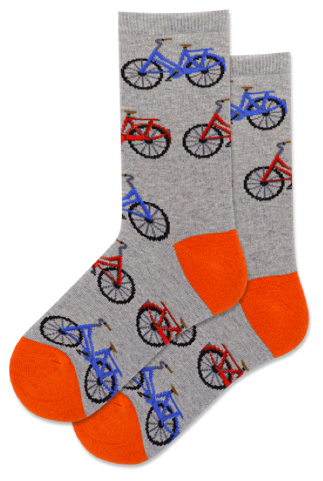 Kid's Bicycles Crew Sock -Grey -Small -Youth Shoe Size 10-3