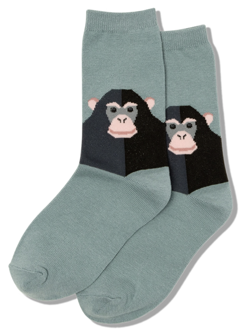 Kid's Monkey Crew Sock -Blue Grey -Medium -Youth Shoe Size 13-3