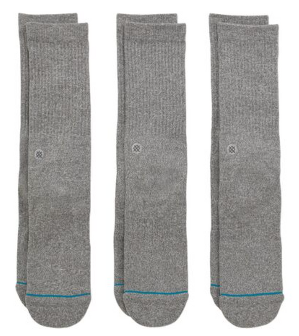 Men's Stance 3 Pack Icon Crew Socks -Grey -Large