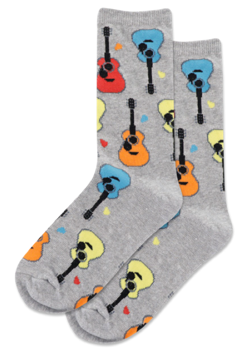 Kid's Guitars Crew Sock -Grey -Small -Youth Shoe Size 10-13