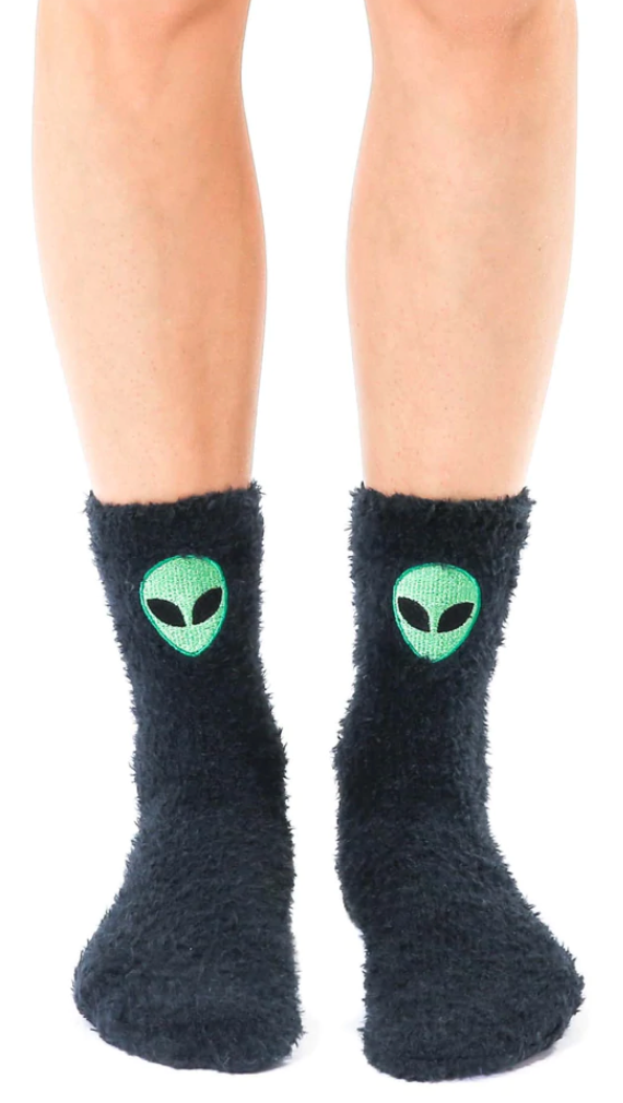 Fuzzy Alien Crew Sock