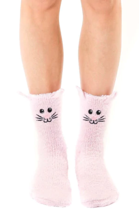 Fuzzy Pink Bunny Crew Sock