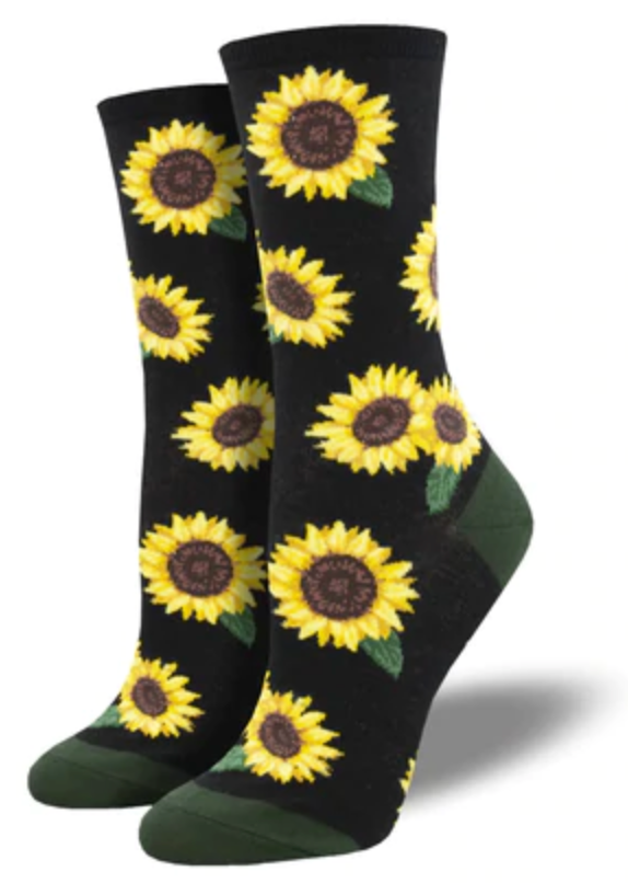 Women's More Blooming Flowers Crew Sock -Black