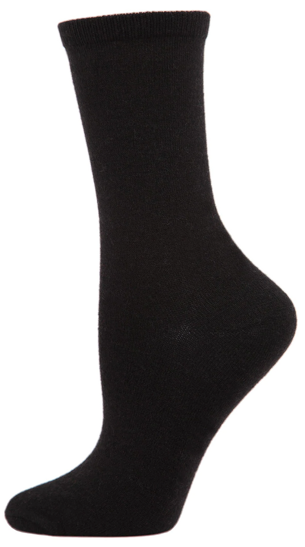 Women's Cashmere Flatknit Crew Socks -Black