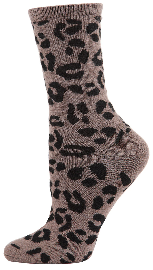 Women's Cashmere Animal Print Crew Socks -Hemp Heather