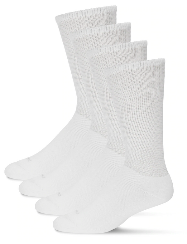 2 Pair Diabetic Full Cushion Crew Socks -White -Small/Medium