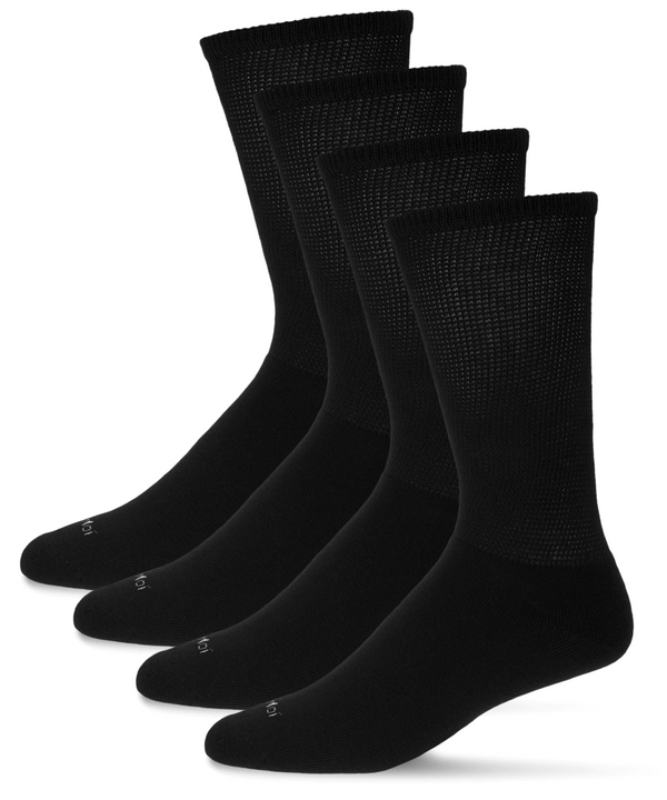 2 Pair Diabetic Full Cushion Crew Socks -Black -Small/Medium