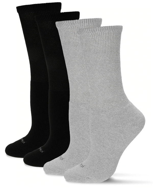 2 Pair Diabetic Full Cushion Crew Socks -Grey/Black -Small/Medium