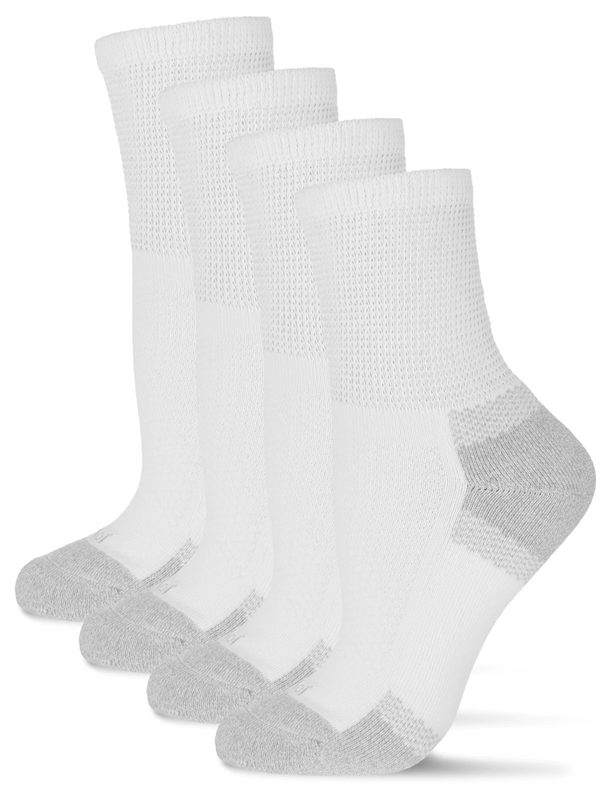 2 Pair Diabetic Full Cushion Quarter Socks -White -Large