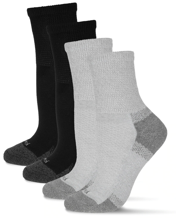 2 Pair Diabetic Full Cushion Quarter Socks -Grey/Black -Large