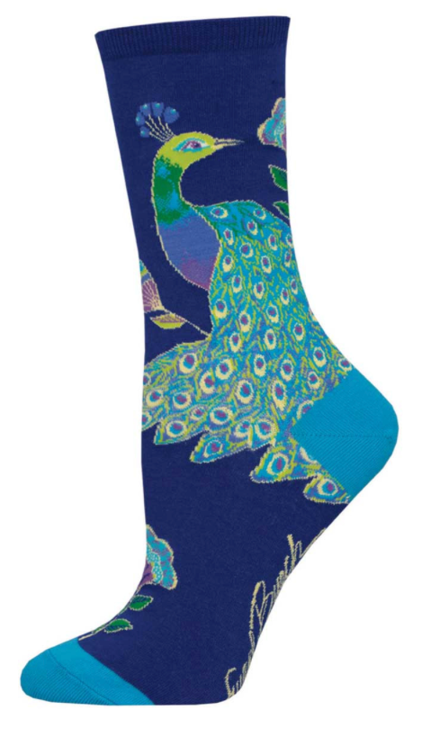 Women's Intricate Peacock Crew Socks -Blue