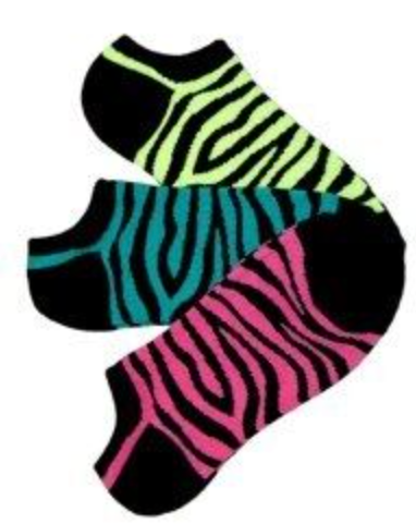 Woman's 3 Pair Bright Zebra No-Show Socks