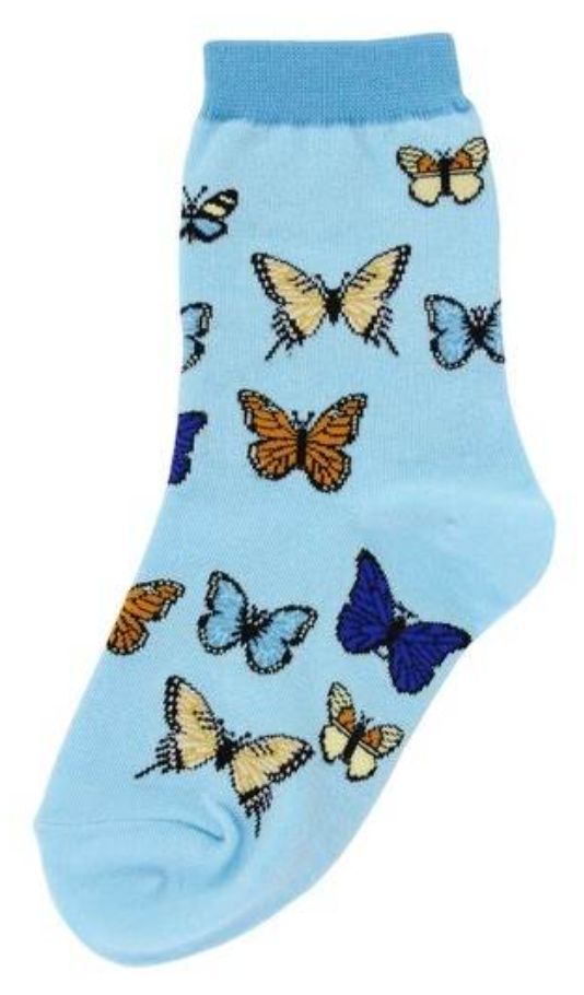 Kids's Butterflies Crew Sock -Size 12-5 Youth