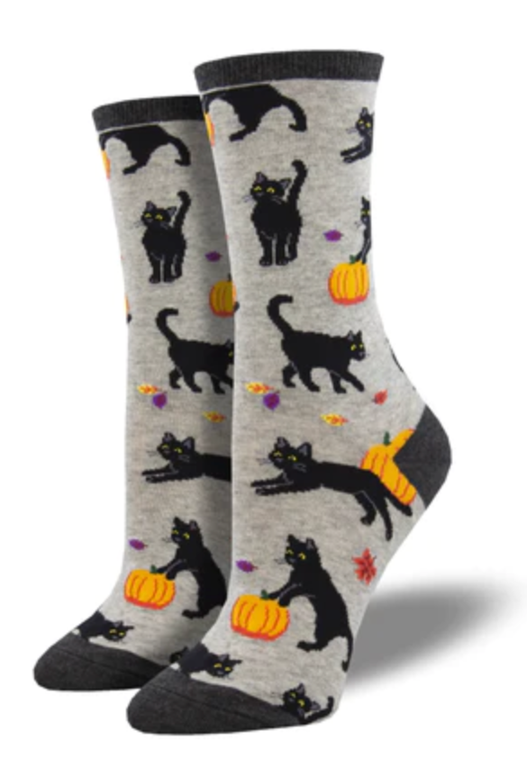 Women's Black Cat Halloween Crew Sock