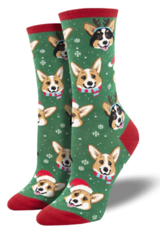 Women's Happy Pawlidays Crew Sock -Green
