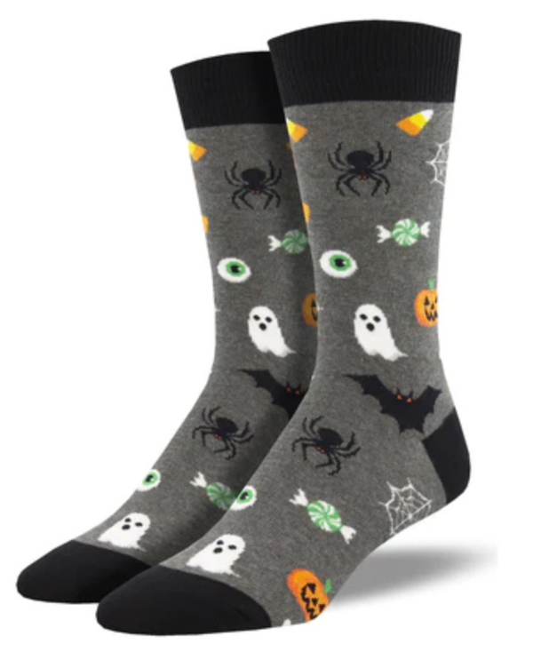 Men's Spooky Creatures Crew Sock -Grey