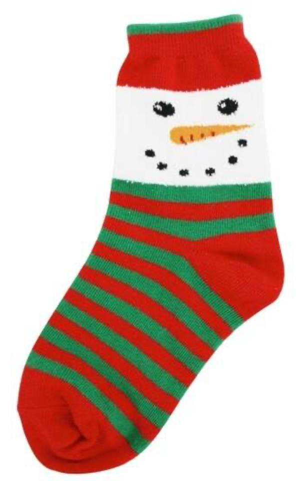 Kids's Snowman Face Crew Sock -Size 10 -1 Youth