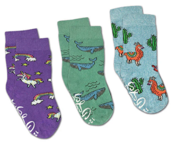Kid's 3 Pack Llamas, Unicorn and Whales Crew Sock -0-12 Months