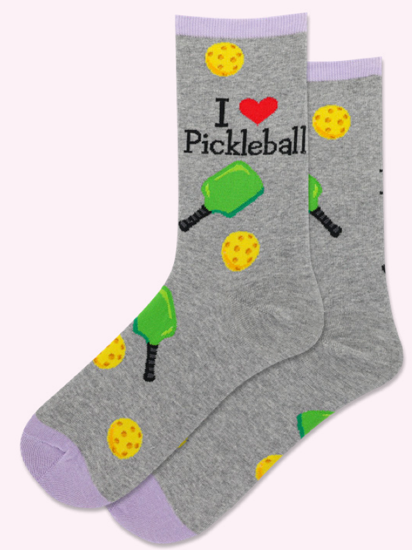 Women's I Love Pickleball Crew Sock -Grey*
